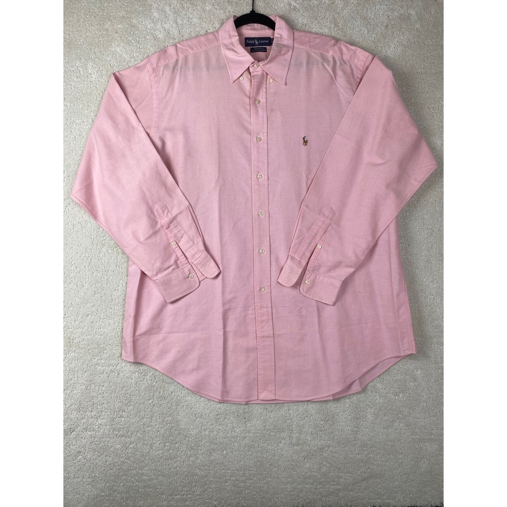 Ralph Lauren‎ Button Down Shirt Mens 17-35 Pink Yarmouth Cotton Oxford Pony Logo